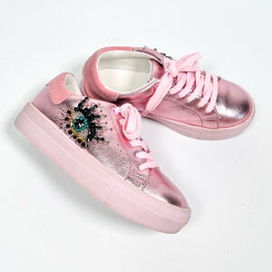 Kurt Geiger Metallic Pink Kids Eye-Embellished Sneakers